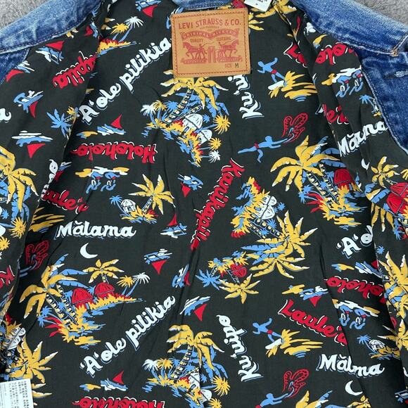 Levis Strauss & Co. Mens Trucker Jacket Size M Blue Hawaiian Style Liner Rare - Picture 9 of 14